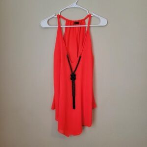 Coral Halter Top with Necklace Tassel Detail